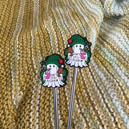 Festive Ghosts in Green Hats- Needle Stoppers