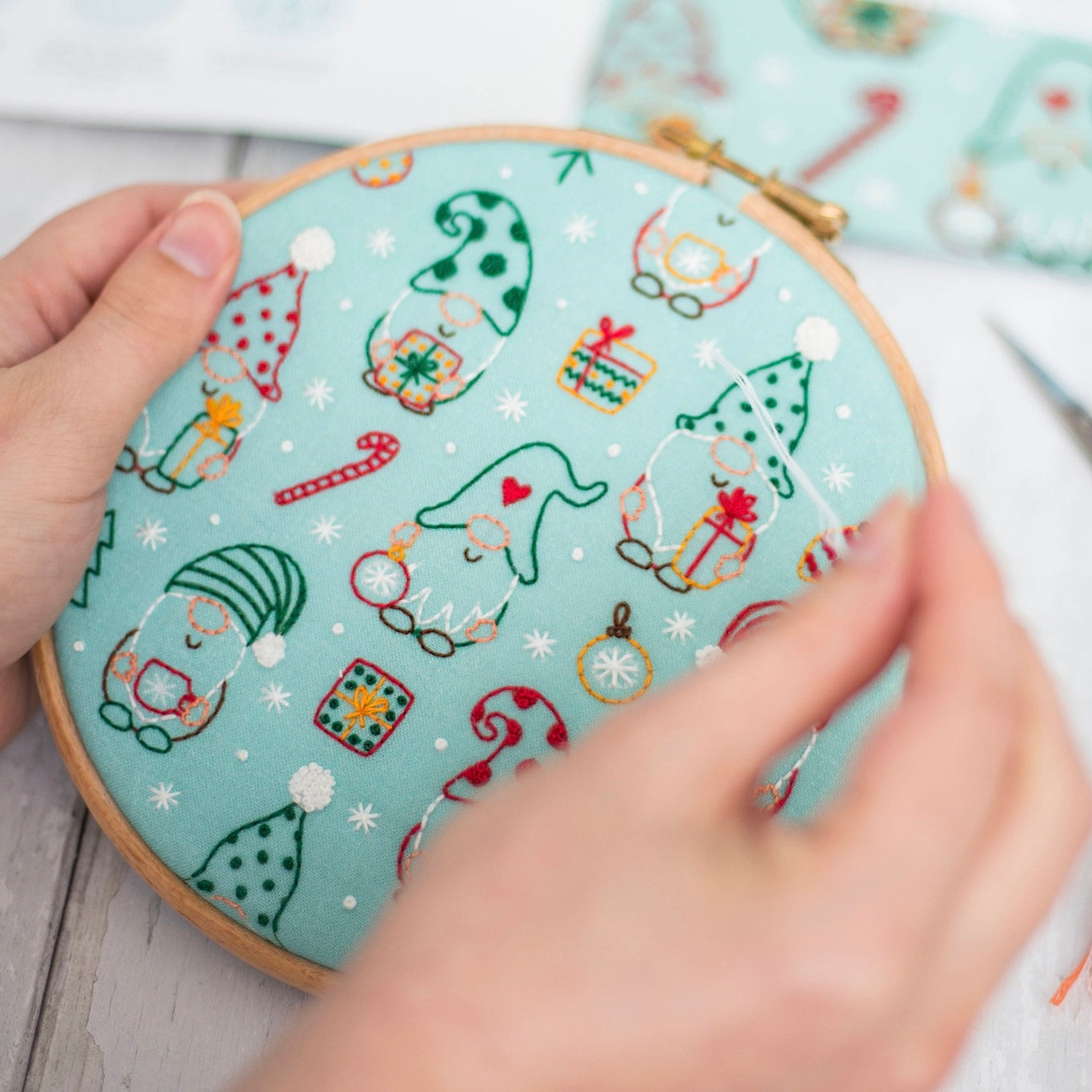 Christmas Gnomes Embroidery Kit Hoop Art